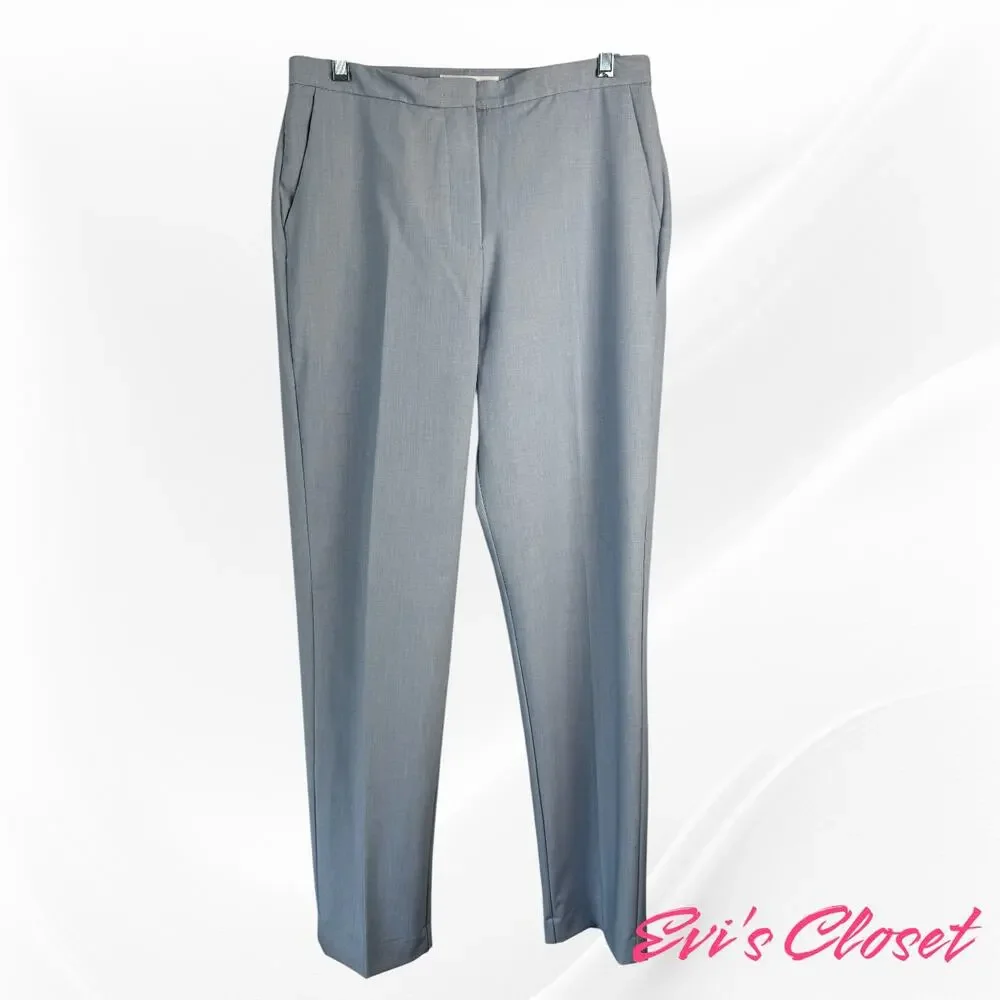 Mango MNG Women's Straight Leg Trousers Light Blue Sz 8 Linen Blend Mid Rise